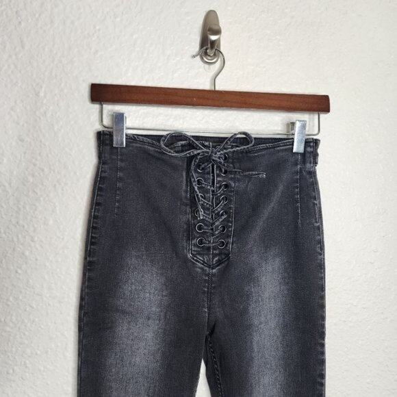 Free People High Waisted Lace-Up Jeggings  in Faded Black Women's Size 28 - Picture 4 of 8